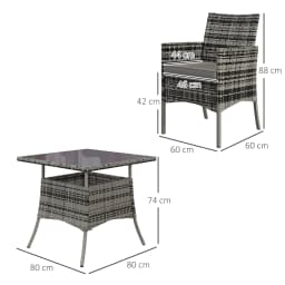 Outsunny 4 Seater Rattan Set with Cushions, PE Rattan Garden Furniture Set, Glass Top Table, Outdoor Table and Chairs