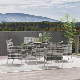 Outsunny 4 Seater Rattan Set with Cushions, PE Rattan Garden Furniture Set, Glass Top Table, Outdoor Table and Chairs