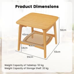GOFLAME Side Table Bamboo Sofa Side Table w/Faux Rattan Storage Shelf-Natural