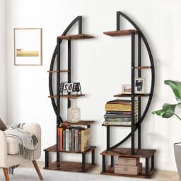 【Lifeideas】2 Pcs Rustic Brown Crescent Wood Tiered Plant Stand