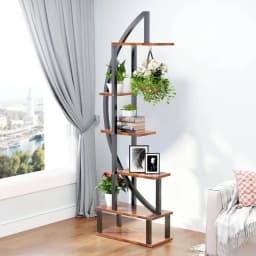 【Lifeideas】2 Pcs Rustic Brown Crescent Wood Tiered Plant Stand