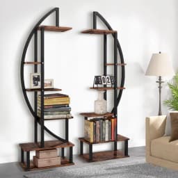 【Lifeideas】2 Pcs Rustic Brown Crescent Wood Tiered Plant Stand