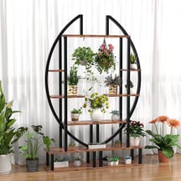 【Lifeideas】2 Pcs Rustic Brown Crescent Wood Tiered Plant Stand
