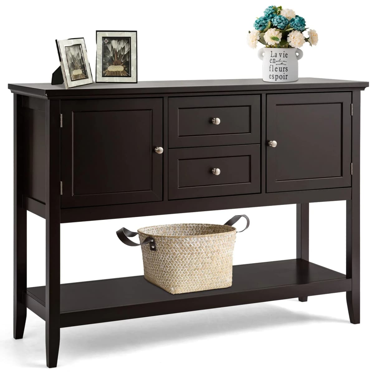 GOFLAME Console Sofa Table Narrow Entryway Table W/ 2 Drawers & 2 Storage Cabinets