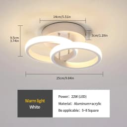 Modern Ceiling Lamp 22W Indoor Double Ring Warm White LED Ceiling Light 3000K Acrylic Metal Ceiling Light for Bedroom