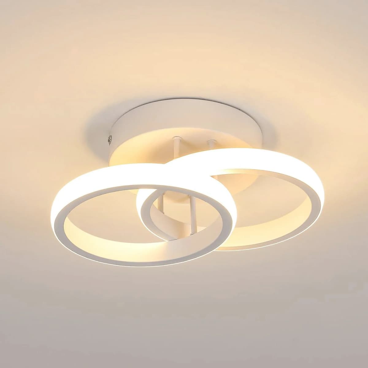 Modern Ceiling Lamp 22W Indoor Double Ring Warm White LED Ceiling Light 3000K Acrylic Metal Ceiling Light for Bedroom