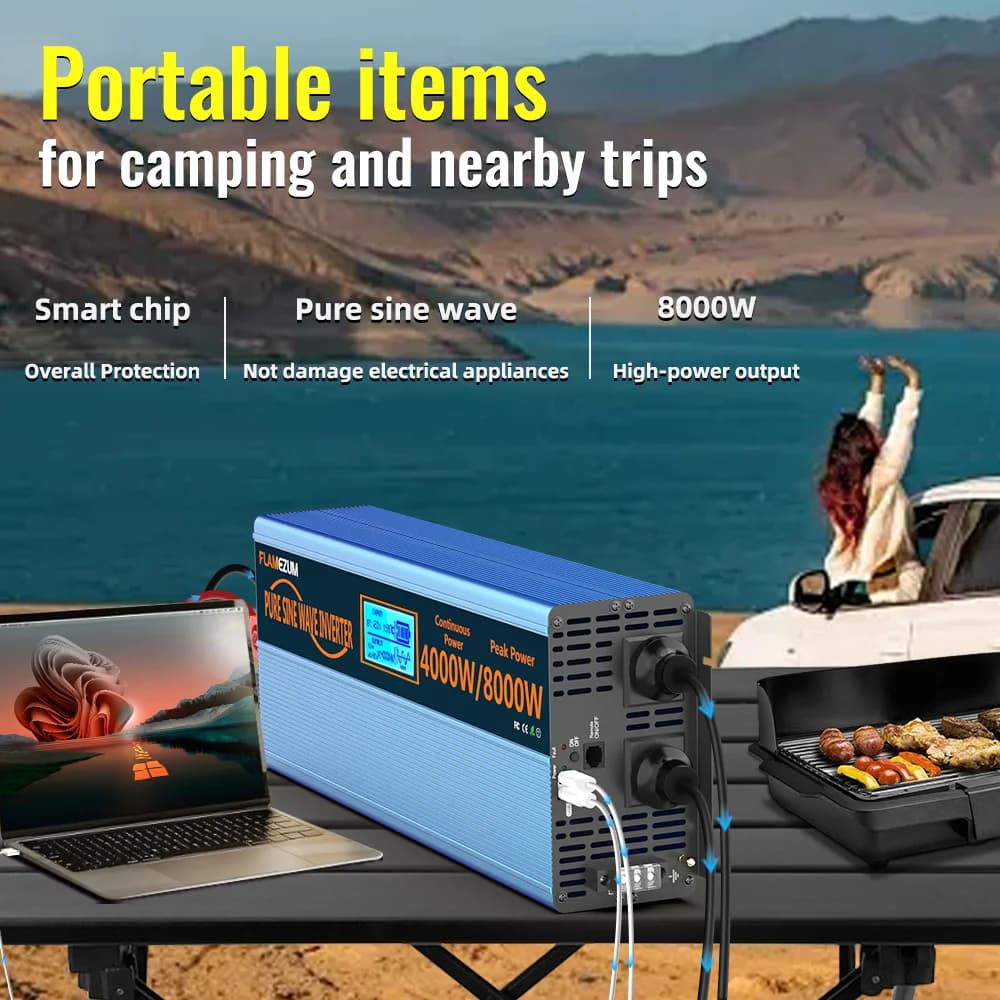 U.K Plug 4000W Pure Sine Wave Power Inverter 8000W DC 12V/24V To AC 240V Voltage Converter Solar Car Inverter Transformer