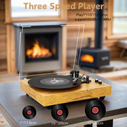 Maio E300 Belt-Driven Vintage Gramophone Device, Vinyl Record, Turntable, High-Fidelity Stereo, Built-In Speaker, 3-Speed