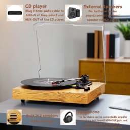 Maio E300 Belt-Driven Vintage Gramophone Device, Vinyl Record, Turntable, High-Fidelity Stereo, Built-In Speaker, 3-Speed