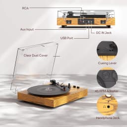 Maio E300 Belt-Driven Vintage Gramophone Device, Vinyl Record, Turntable, High-Fidelity Stereo, Built-In Speaker, 3-Speed
