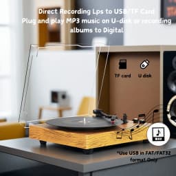 Maio E300 Belt-Driven Vintage Gramophone Device, Vinyl Record, Turntable, High-Fidelity Stereo, Built-In Speaker, 3-Speed