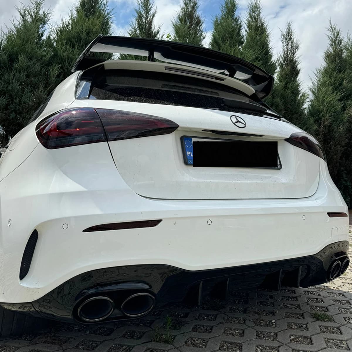 Rear Bumper Diffuser Lip with Exhaust Tips for Mercedes Benz A Class W177 A160 A180 A200 A220 A250 Hatchback A45 Look 2019+