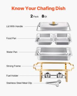 SucceBuy 2/4 Pack Chafing Dish Buffet Set Stainless Steel Chafer with Half Size Pans Rectangle Catering Warmer for Party Banquet