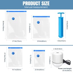 Vacuum Compression Storage Bags for Clothes, 12-Pack with Electric Pump - Reusable Space Saver Bags for Travel Space Saver Bags