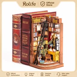 Rolife Silent Corner Study DIY Book Nook Shelf Insert Wooden Miniature Doll House for Bookshelf Insert Furniture TGE02