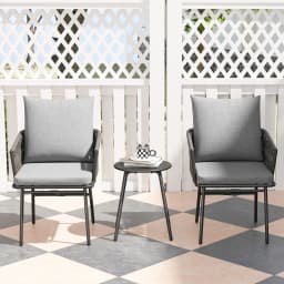 Outsunny 3-Piece Rattan Bistro Set, Garden Table and Chairs with 4 Cushions, Grey