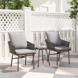 Outsunny 3-Piece Rattan Bistro Set, Garden Table and Chairs with 4 Cushions, Grey