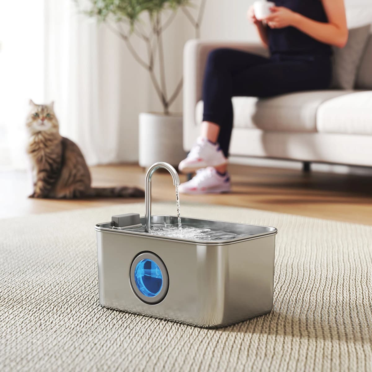 PawHut 3.2L Cat Water Fountain for Drinking Stainless Steel Ultra-Silent
