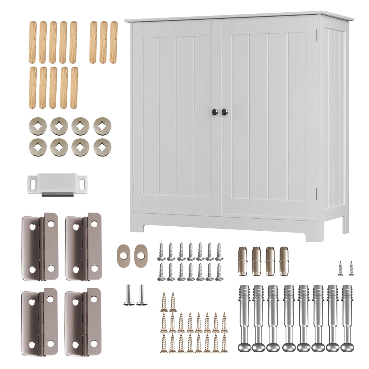 Free Standing Wooden Sink Storage Organiser, Bathroom Floor Basin Cupboard Unit Storage Cabinet with Double Doors, 60 x 30 x 60