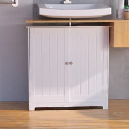 Free Standing Wooden Sink Storage Organiser, Bathroom Floor Basin Cupboard Unit Storage Cabinet with Double Doors, 60 x 30 x 60