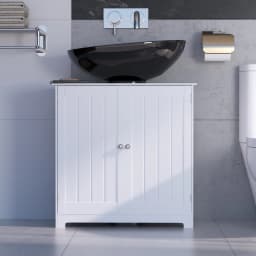 Free Standing Wooden Sink Storage Organiser, Bathroom Floor Basin Cupboard Unit Storage Cabinet with Double Doors, 60 x 30 x 60
