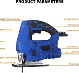 YouseaHome 6 Speeds 2000W Brushless Jig Saw Electric Jigsaw Adjustable Blade Woodworking 2900RPM 65mm Power Tool for 21V Battery