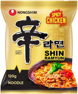 NONG SHIM, Spicy Chicken - flavored Shin Ramyun, Pack of 5, 120g per pack