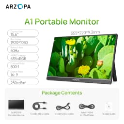 ARZOPA 15.6 inch Portable Monitor FHD 1080P IPS USB-C Mini-HDMI External Second Screen for PC/MAC/Phone/Xbox/PS A1