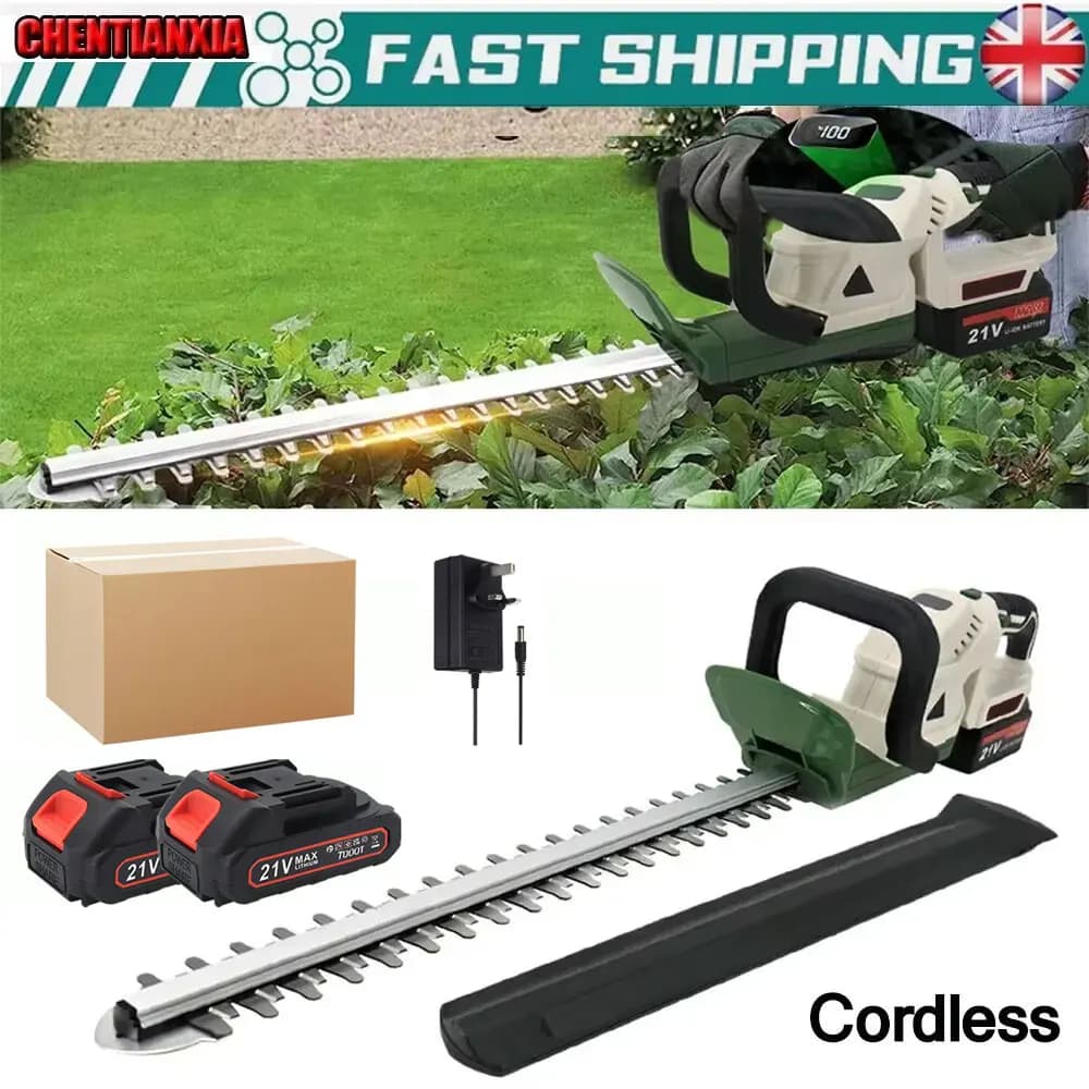 Cordless Hedge Trimmer with 2 Battery & Charger, Lightweight Electric Tree Branch Cutter Handheld Pruning Tool for Garden Lawn Shrub Trimming