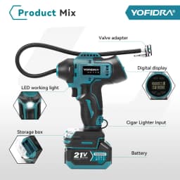 YOFIDRA Electric Air Pump Tire Inflator High Pressure Digital Display Car Air Compressor Tool For Makita 18-21V Battery Pin