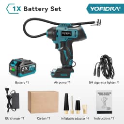 YOFIDRA Electric Air Pump Tire Inflator High Pressure Digital Display Car Air Compressor Tool For Makita 18-21V Battery Pin