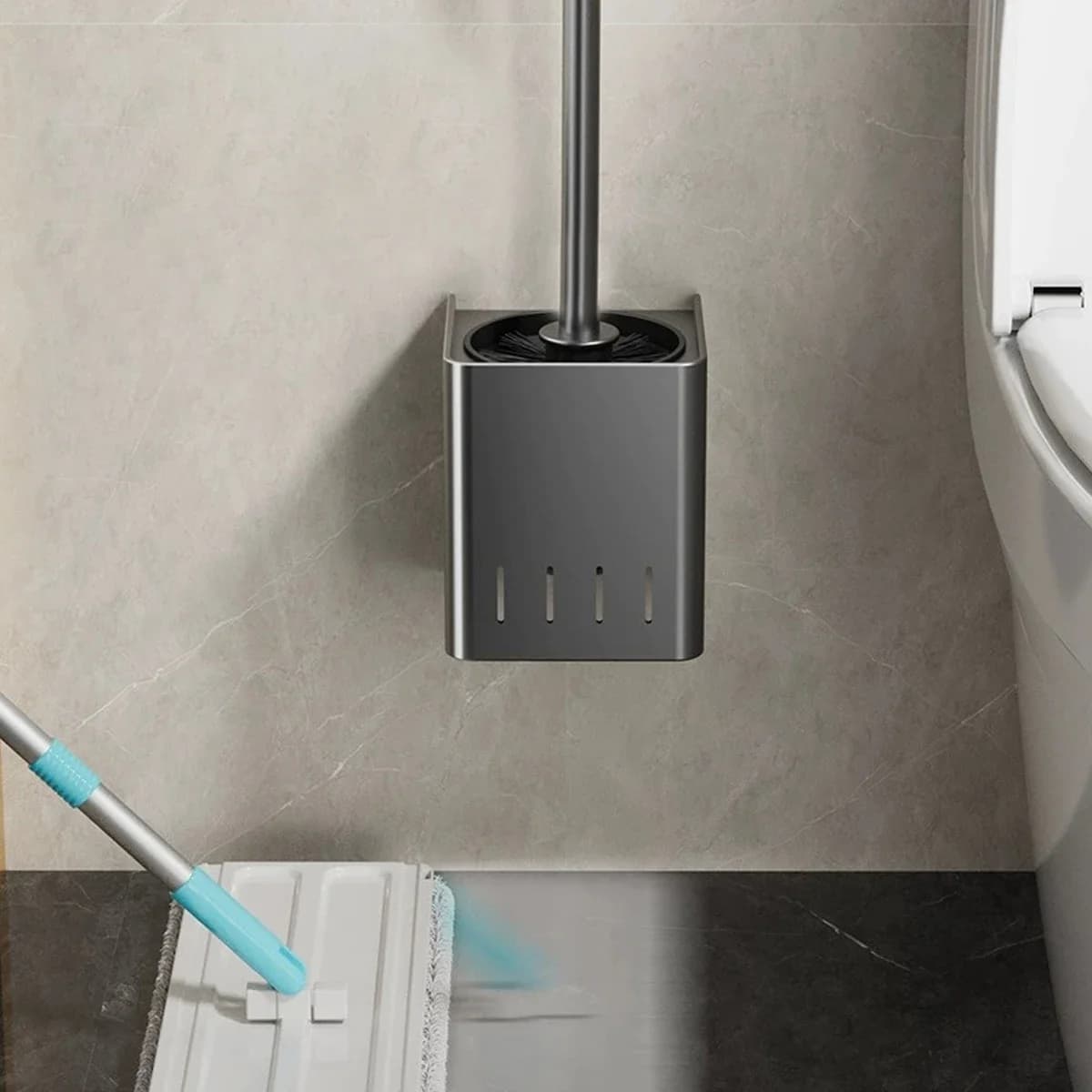 Bathroom Toilet Brush Holder Cleaning Tools Space Aluminum Wall Mounted No Drill Vertical Toilet Brush Bathroom Accessories