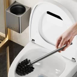 Bathroom Toilet Brush Holder Cleaning Tools Space Aluminum Wall Mounted No Drill Vertical Toilet Brush Bathroom Accessories