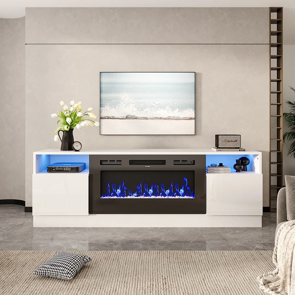 【Breeins】Recessed Electric Fireplace TV Stand with Closed Storage Home Decoration With Remote Modern