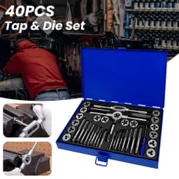 40PCS Metric Tap and Die Set Alloy Steel Pitch Gauge M3-M12 Alloy Steel Pitch Gauge Tough-Bearing Handle Tool with Blue Case