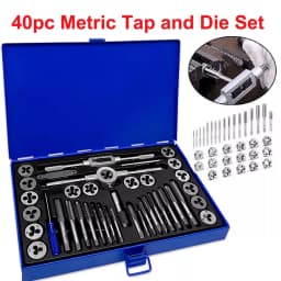 40PCS Metric Tap and Die Set Alloy Steel Pitch Gauge M3-M12 Alloy Steel Pitch Gauge Tough-Bearing Handle Tool with Blue Case