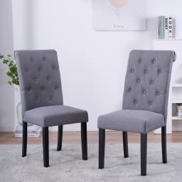 BonChoice 2x Grey Button Tufted High Back Dining Chairs Fabric Upholstered Room Kitchen
