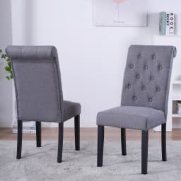 BonChoice 2x Grey Button Tufted High Back Dining Chairs Fabric Upholstered Room Kitchen