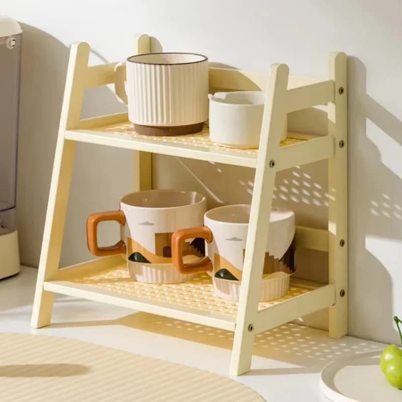 2 Layer Bamboo Storage Rack for Kitchen Spice Caddy Shelf Desktop Cabinet Organizer Wooden Display Rack Coffee Bar Counter Shelf