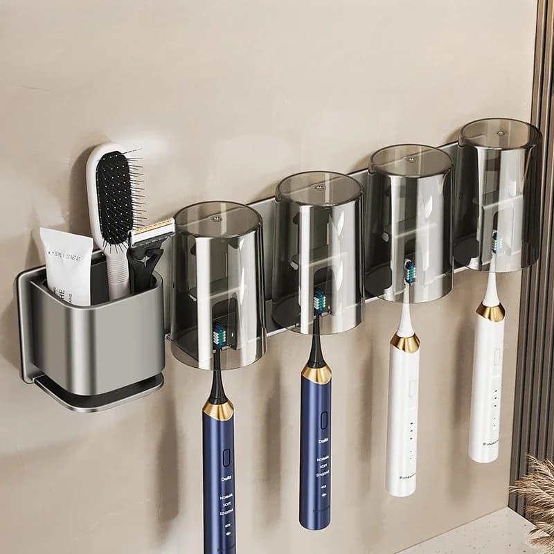 Toothbrush Rack Without Punching Brushing Cup Mouthwash Cup Rack Wall-mounted Bathroom Family Toothbrush Toothbrush Rack