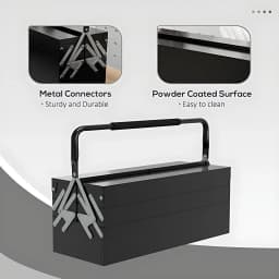22" Cantilever Tool Box With Handle 3 Layers 5 Retractable Tray Thickened Hardware Storage Box Portable Tools Organizer, Black