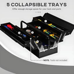 22" Cantilever Tool Box With Handle 3 Layers 5 Retractable Tray Thickened Hardware Storage Box Portable Tools Organizer, Black