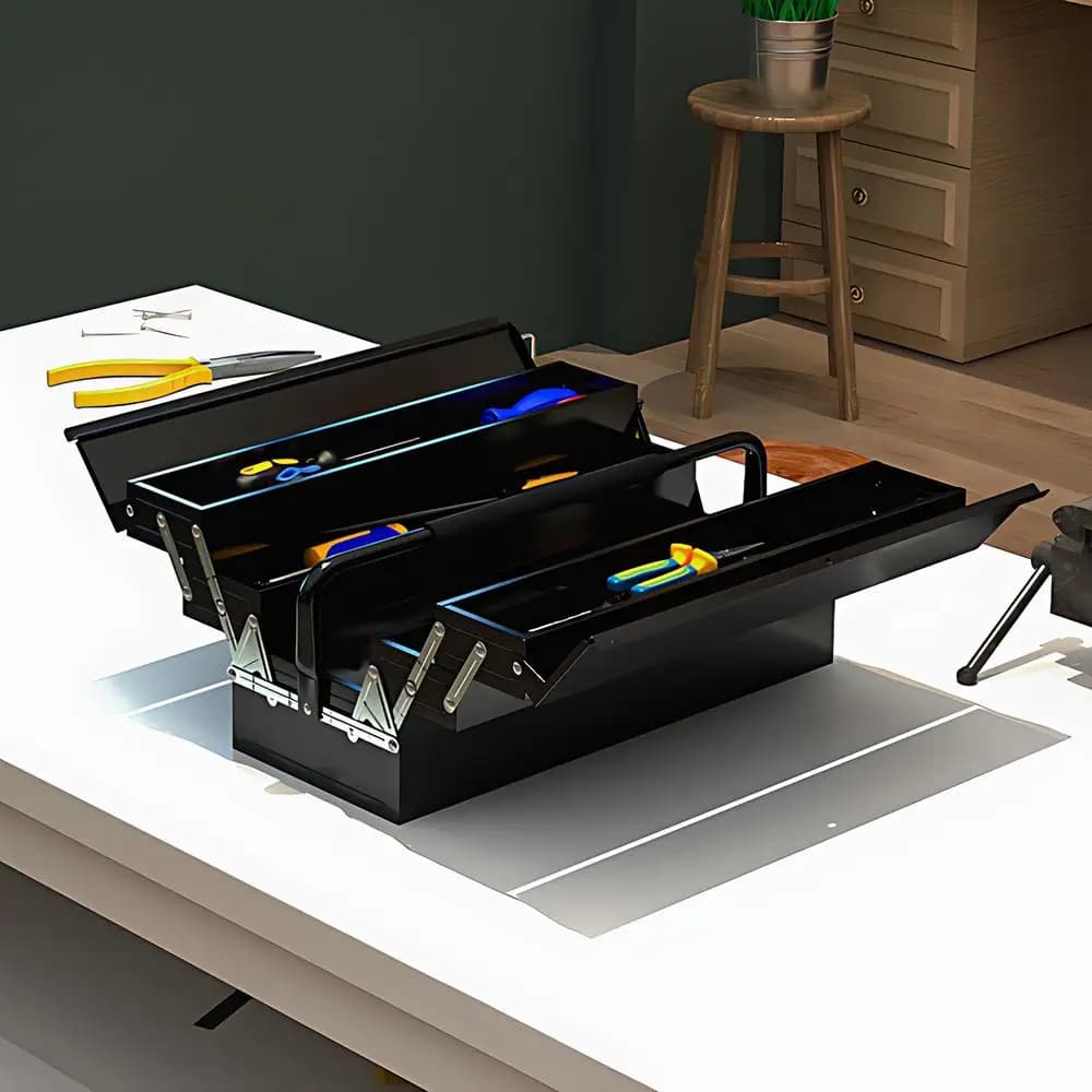 22" Cantilever Tool Box With Handle 3 Layers 5 Retractable Tray Thickened Hardware Storage Box Portable Tools Organizer, Black