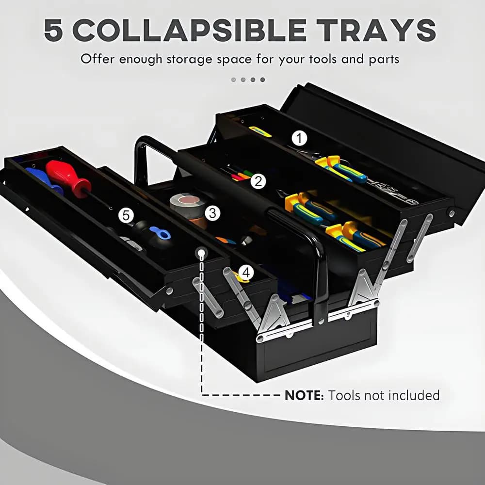 17.7" Cantilever Tool Box With Handle 3 Layers 5 Retractable Tray Thickened Hardware Storage Box Portable Tools Organizer, Black
