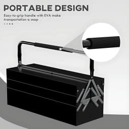 17.7" Cantilever Tool Box With Handle 3 Layers 5 Retractable Tray Thickened Hardware Storage Box Portable Tools Organizer, Black
