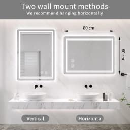 Bathroom Mirror with LED Lights Illuminated Bathroom Mirror Wall Mounted Vanity Mirror, Bathroom Light Mirror with Defogging