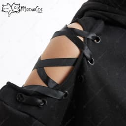 Meowcos Women's Sexy Cute Gothic Dark Style Cat Ear Plush Long Sleeves Strap Decorated Hoodie Women Hooded Coat Pullover Top
