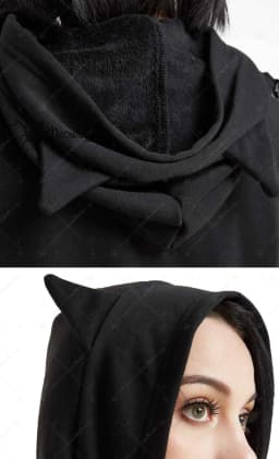 Meowcos Women's Sexy Cute Gothic Dark Style Cat Ear Plush Long Sleeves Strap Decorated Hoodie Women Hooded Coat Pullover Top