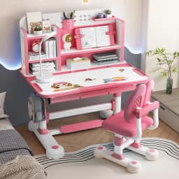 2Pcs/Set Kids Study Desk Chair Set, Height Adjustable Children School Study Table Chair Set with Sitting Corrector Desk