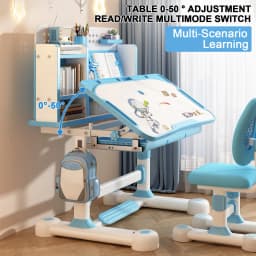 2Pcs/Set Kids Study Desk Chair Set, Height Adjustable Children School Study Table Chair Set with Sitting Corrector Desk